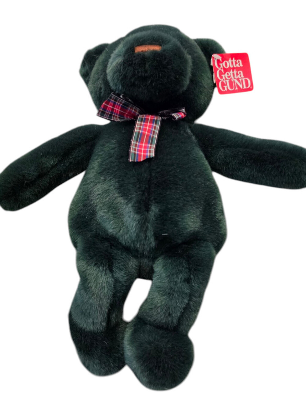 Evergreen Bear 8824 Stuffed Animal Plush Toy 12" Plaid Bow Teddy Brown Nose Vtg